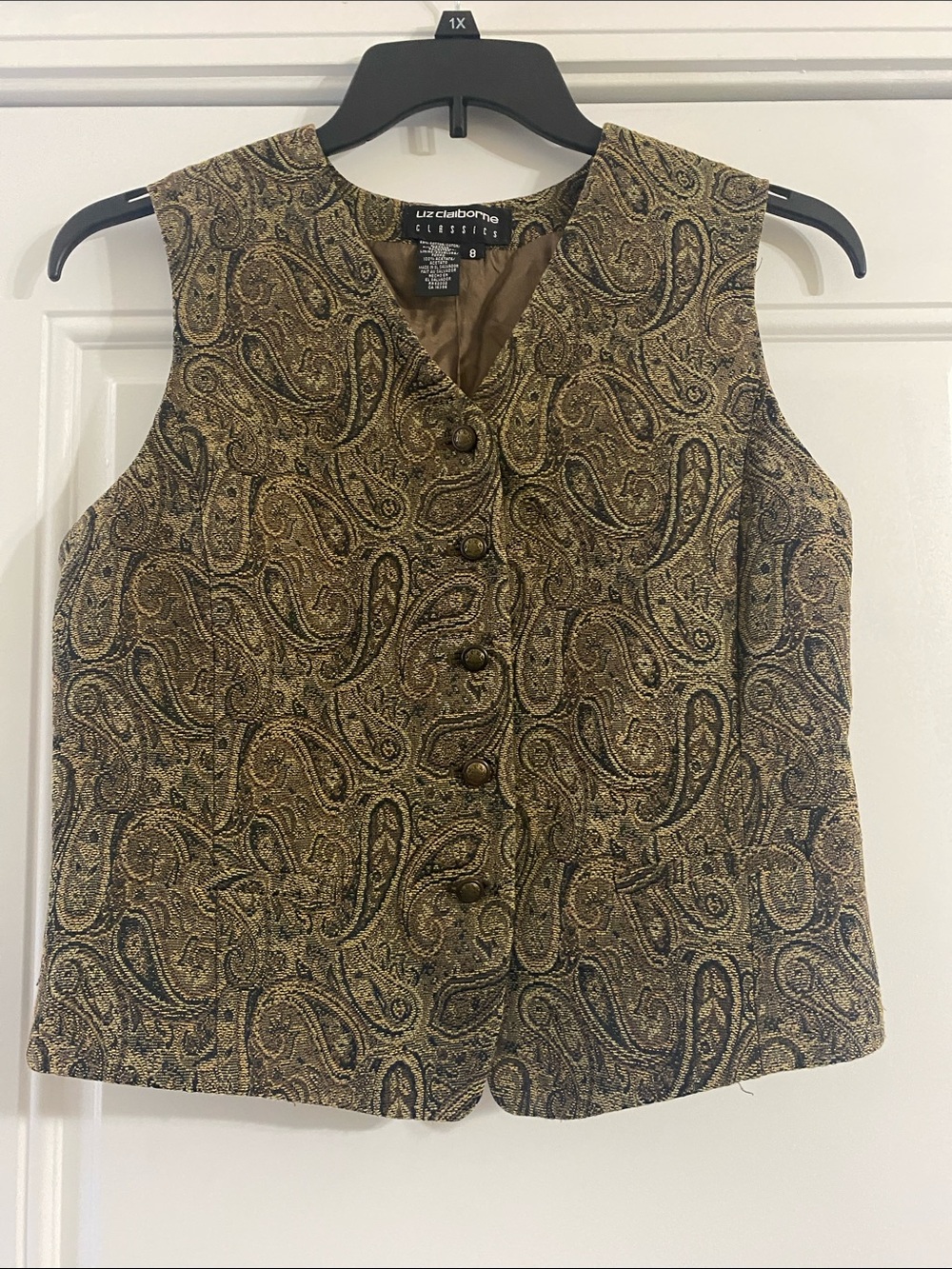 Liz Claiborne Brown & Black Paisley Button Vest
